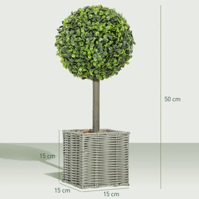 HOMCOM 2-szt. zestaw sztucznych roślin, odporne na UV sztuczne drzewka w doniczce, odpowiednie do wnętrz i na zewnątrz, tworzywo sztuczne, cement, zielony