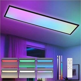 Panel LED NETTLIFE 120 x 30 cm, ściemnialny, długi, zmieniający kolor panel sufitowy RGB z pilotem, 39 W, czarny