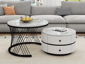 Zestaw 2 stolików nocnych - 2 szuflady - blat w marmurowy wzór - Biały i Czarny