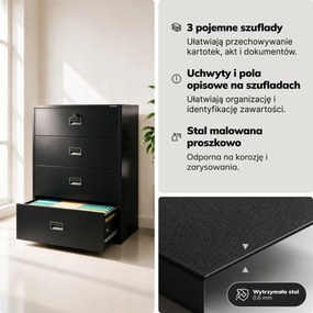 Szafa kartotekowa metalowa z 4 szufladami czarna, 900x1320x600 mm: SARA XL V4