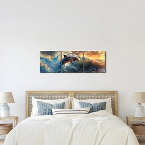 Obraz - Delfin, ilustracje (z zegarem) (90x30 cm)