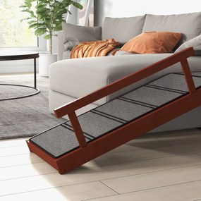 PawHut Rampa dla Psów, Zdejmowane Poręcze, Antypoślizgowa, Drewno, do 30 kg, 125x40x56cm, Brązowy/Szary