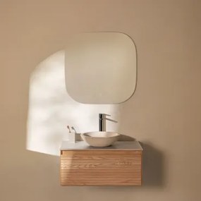 Zestaw Wiszących Mebli Łazienkowych Z Drewna Jesionowego Tedrik Popielaty Brąz & Cement Okrągły Biały Ø40 - Sklum