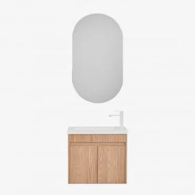 Zestaw Wiszących Mebli Łazienkowych Zintegrowany Z Umywalką Narek Popielaty Brąz & Owalny Z Miejscem Do Przechowywania Czarny - Sklum