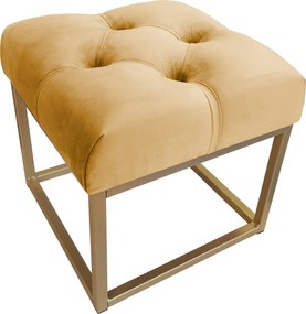 Pufa CHESTERFIELD tkanina Welur loft ławka podnóżek metal : Kolor Stelaża - Złoty, Kolor tkaniny - VELVET - MG15, Typ tkaniny - Velvet