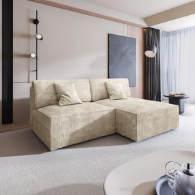 Masseno Narożnik FIORO z funkcją spania i pojemnikiem na pościel Narozniki L, Rozkładana sofa - Kremowy, POSO 100