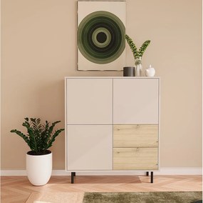 Komoda wysoka WENA, 2 szuflady, 3 drzwi, 100x115x40 cm, Kaszmir/Dąb artisan