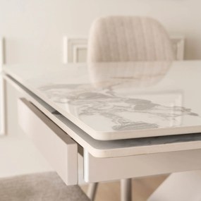 Zestaw Stół Rozkładany LUIGI 160-240 cm Biały Marmur/Kaszmir i 4 Krzesła TORINO Kremowe Nowoczesne