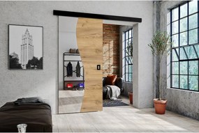 Emporius drzwi przesuwne 90 cm Kaja - drzwi naścienne z lustrem do salonu, garderoby - Dąb craft złoty