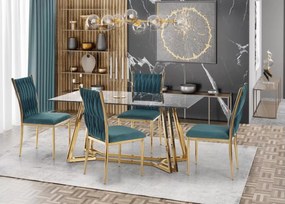 Prostokątny stół Zenith 160x90 cm ze szklanym blatem w kolorze czarny marmur na złotych metalowych nogach