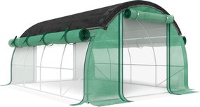 Outsunny Szklarnia Polytunelowa 4 x 3 x 2 m z siecią przeciwsłoneczną, zwijanymi ścianami bocznymi, pokrywą z plastiku, stalową ramą, Zielony