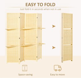 HOMCOM Parawan, przegroda z bambusa, 2 półki, składana, podkładki na nóżki, naturalny
