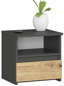 Klasyczna szafka nocna z szufladą szary + dąb artisan - Morivo