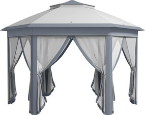 Outsunny Pawilon ogrodowy, namiot składany 4 x 4 m, pawilon pop-up, namiot imprezowy z torbą transportową, 6 ścian bocznych, podwójny dach, sześciokątny, szary