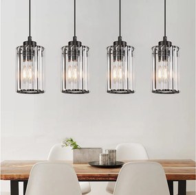 NETTLIFE Nowoczesna czarna kryształowa lampa wisząca nad stół jadalny 4 płomienie E27