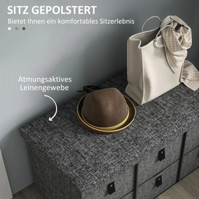 HOMCOM Ławka na Buty, Obicie w Optyce Lnu, 6 Komór, Rama z MDF, Szary