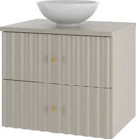 Kaszmirowy Zestaw Łazienkowy 60cm Szafka z Blatem i Umywalką Ryflowane Fronty Aqua