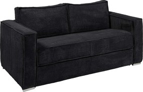 Kanapa 4-osobowa rozkładana typu ekspres z czarnego sztruksowego weluru  - Powierzchnia spania na szerokich listwach 160 cm - Materac 22 cm z pianką z pamięcią kształtu LORETO