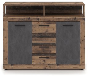 Komoda Dwudrzwiowa z Szufladami BLAGO MIDI B 119,5 cm Ciemny Dąb/Czarny Loft