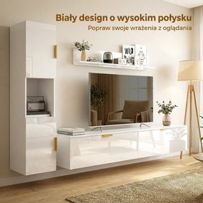 HOMCOM Wiszące RTV z uchylnymi drzwiczkami Centrum rozrywki półka ścienna szafka 180 cm biały wysoki połysk | Aosom PL