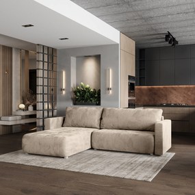 Masseno Narożnik TURIN z funkcją spania i pojemnikiem na pościel Narozniki L, Rozkładana sofa - Kremowy, MONOLITH 04