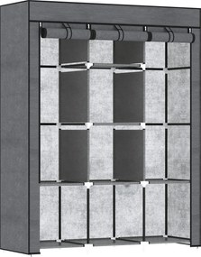 HOMCOM Szafa z Tkaniny, Rozwiązanie do Przechowywania, 8 Regałów, 2 Drążki na Ubrania, Ciemnoszary