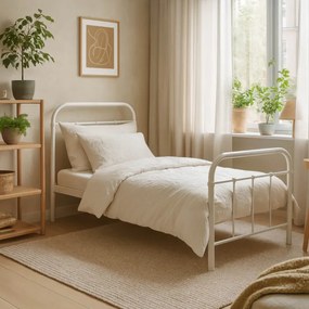 Łóżko Metalowe Jednoosobowe 90x200 cm ze Stelażem PABLO Metalowe Białe