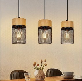 NETTLIFE Lampa wisząca Vintage Drewno Słoje Stół Jadalny Czarny Industrial E27 25W Lampa wisząca