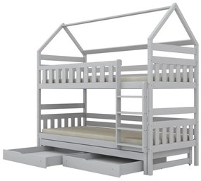 Łóżko piętrowe domek FELIKS 180x80 białe drewniane trzyosobowe z szufladami KOCOT KIDS