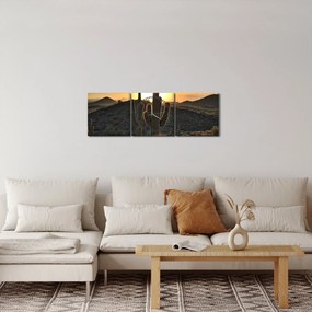 Obraz - kaktusy w słońcu (z zegarem) (90x30 cm)