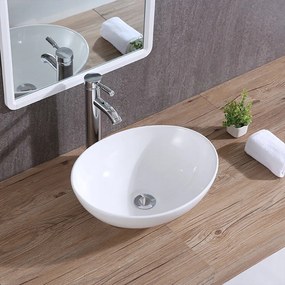 Umywalka ceramiczna Rebiko – 420 x 340 x 150 mm, biała, minimalistyczny, nowoczesny design