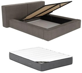 Łóżko ze skrzynią 160 × 200 cm – Sztruks – Taupe + Materac – TIMANO marki Pascal Morabito