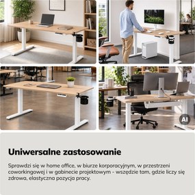 Biurko elektryczne z regulacją wysokości ergonomiczne białe/dąb sonoma,1400x700 mm: ARIA
