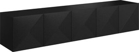 Szafka RTV wisząca Asha 200 cm z ryflowanym frontem - czarny mat