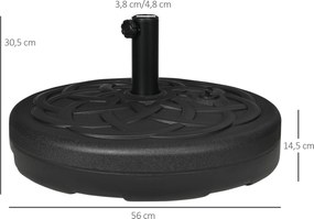 Outsunny Podstawa parasola, Stojak do parasola z tworzywa sztucznego i metalu, wypełniany wodą i piaskiem, Ø56 x 30,5H cm, Czarny