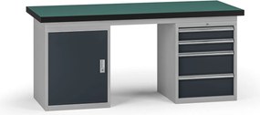 Stół warsztatowy G8, 1800 x 750 x 800 mm, 1x szafka, 1x kontener, 4x szuflada, grafitowy