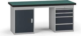 Stół warsztatowy G8, 1800 x 750 x 800 mm, 1x szafka, 1x kontener, 4x szuflada, grafitowy