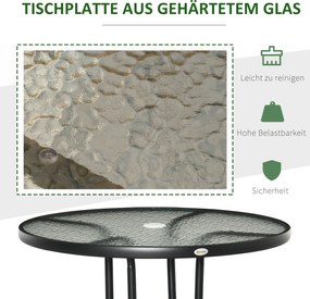 Outsunny Stół Ogrodowy z Otworem na Parasol Czarny Szkło Hartowane i Metal Stolik Bistro Balkonowy Ø80x72cm | Aosom PL