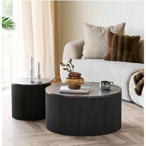 Ciemnobrązowy okrągły stolik z blatem w dekorze marmuru ø 80 cm Rota – House Nordic
