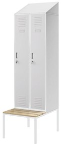 Szafka ubraniowa z ławką i daszkiem KACPER II PRO, 600 x 2295 x 850 mm, szara
