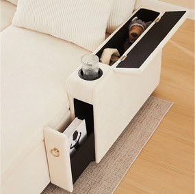 Sofa rozkładana 4-osobowa - 272 x 131 x 84 cm - z uchwytami na kubki + schowkiem + poduszkami - aksamitna - beżowa