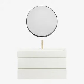 Zestaw Wiszących Mebli Łazienkowych Z Drewna I Forniru Jesionowego Zintegrowany Z Umywalką Ona Biała & - Sklum