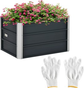 Outsunny Podwyższona Grządka Ogrodowa ze Stali Ciemnoszara 66x47x40cm Łatwa w Montażu i Trwała | Aosom PL