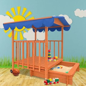 Piaskownica z werandą HAPPY, 130x130x143cm, brązowa/niebieska Jurhan