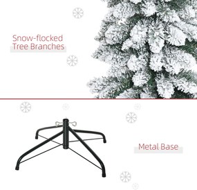 HOMCOM Sztuczna Choinka Świąteczna z Efektem Śniegu, Wąska Konstrukcja, Niepalne Gałęzie, 210 cm, Zielony/Biały | Aosom PL