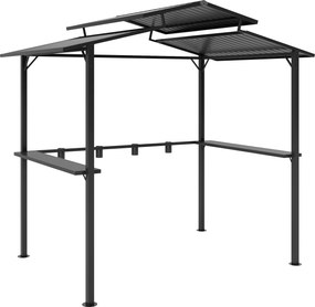 Outsunny Wodoodporny Pawilon Grillowy 250 x 160 x 250 cm z Podwójnym Dachem i Bocznymi Półkami w kolorze Czarnym