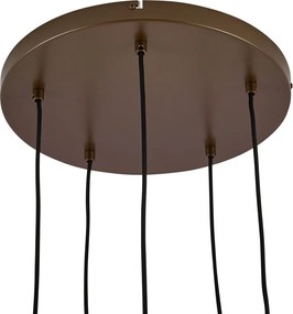 Lampa wisząca w stylu hotelowym, ciemny brąz z bursztynowym szkłem, 5-punktowa - Stavelot