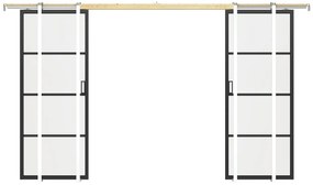 Drzwi przesuwne podwójne chowane w ścianie - aluminium i przezroczyste szkło hartowane - 2 x wys. 205 x szer. 73 cm - SINCA II