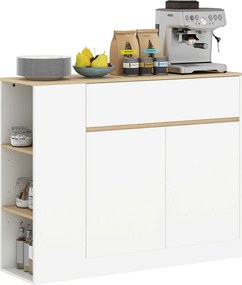 HOMCOM Sideboard z dużą szafką, 3 półkami, szufladą, 105 x 30 x 81,5cm, Biały/Drewno
