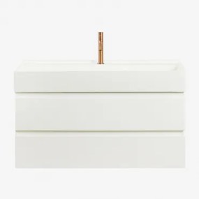 Zestaw Wiszących Mebli Łazienkowych Z Drewna I Forniru Jesionowego Zintegrowany Z Umywalką Ona Biała - Sklum